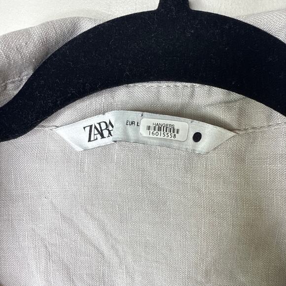 Zara Women's Linen 3/4 Sleeve Tan Button Front Top Collared V-Neck Size Large - Picture 6 of 6